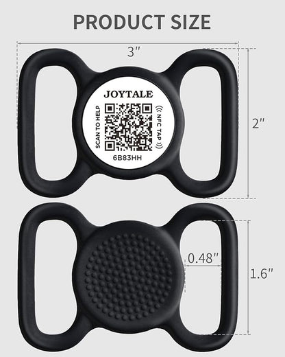 Joytale [ NO APP Required ] Silent Silicone QR Code Dog Tag, Slide On Dog Tags for 1.2-1.6Inch Wide Collars or Vest, NFC Pet Online Profile, Scan QR to Send Location Alert Email, Black, L
