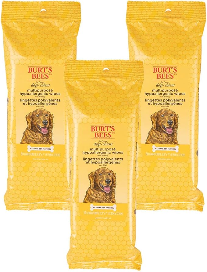Burt's Bees for Pets Multipurpose Grooming Wipes - Puppy & Dog Wipes for All Purpose Cleaning & Grooming - Cruelty Free, Pet Wipes, Puppy Supplies, 50 Count - 3 Pack