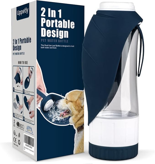 Dog Water Bottle, Portable Pet Water Bottle with Food Container and Drinking Feeder, Leak Proof, BPA-Free, Foldable Puppy Water cup Dispenser for Outdoor Walking, Travel, Hiking 20OZ