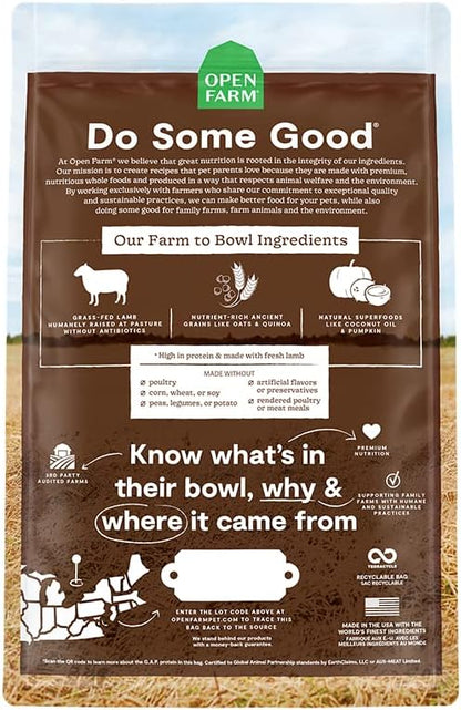 Open Farm Ancient Grains Dry Dog Food, Humanely Raised Meat Recipe with Wholesome Grains and No Artificial Flavors or Preservatives (Pasture Raised Lamb Ancient Grain, 11 Pound (Pack of 1))