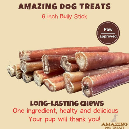 Amazing Dog Treats - 6 inch Bully Sticks Medium Size (40 Pcs/Pack) - Bully Stick Dog Chews - Long Lasting Bully Sticks for Small to Medium Dogs - Large Bully Stick Dog Bones - No Hide Dog Bones