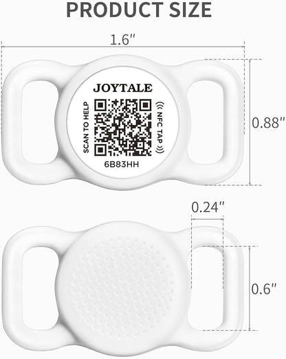 Joytale [ NO APP Required ] Silent Silicone QR Code Dog Tag, Slide On Dog Tags for 3/8-5/8 Inch Wide Collars or Vest, NFC Pet Online Profile, Scan QR to Send Location Alert Email, White, S