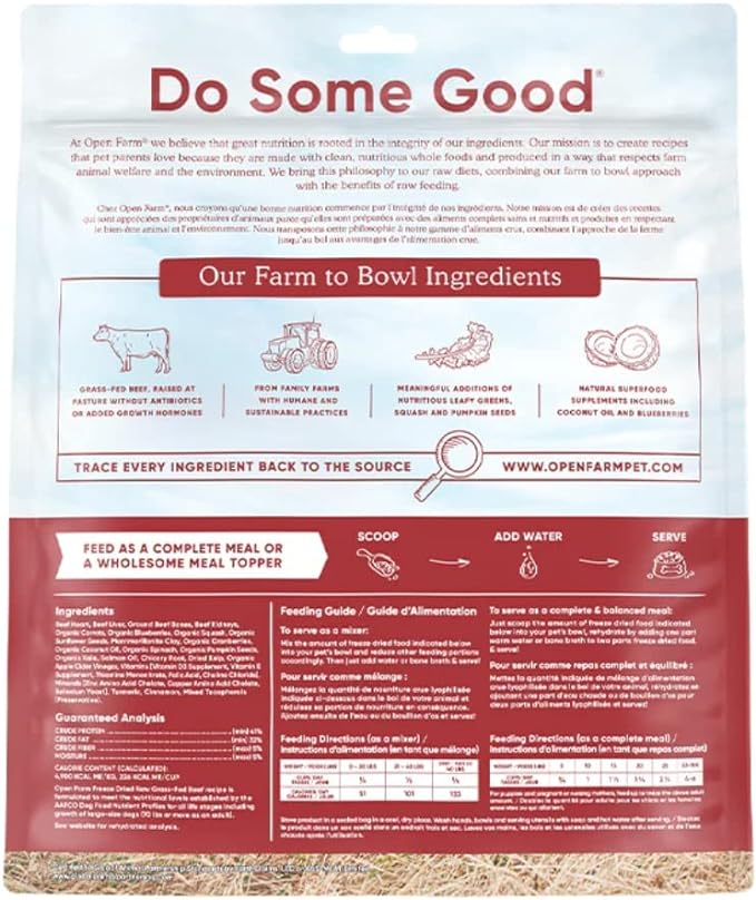 Open Farm Freeze Dried Raw Dog Food, Humanely Raised Meat Recipe with Non-GMO Superfoods and No Artificial Flavors or Preservatives (13.5 Ounce (Pack of 1), Grass Fed Beef Recipe)