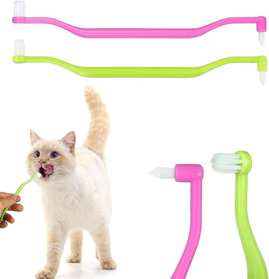 2pcs Dual Sided Cat & Dog Toothbrushes 6.3x0.63in Kitten Puppy Teeth Cleaning Brush Micro Head Pets Kitty Dental Care for Prevent Bad Breath & Plaque Tartar Formation (Pink,Green)