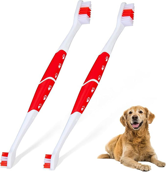 2 PCS Dog Toothbrush, Double Headed Pet Toothbrush with Soft Bristles, Easy Teeth Cleaning, Dog Dental Care for Puppies, Cats and Small Pets, Toothbrush in Bulk Individual Polybag