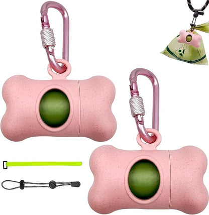 Bag Dispenser Dog Poop Bags Holder Dog Waste Bags Dispenser with Leak-Proof Green Poop Bags for Leash On The Go for Walking Dogs Outdoor(2 Holders 30 Bags,Pink)