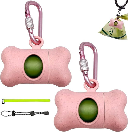 Bag Dispenser Dog Poop Bags Holder Dog Waste Bags Dispenser with Leak-Proof Green Poop Bags for Leash On The Go for Walking Dogs Outdoor(2 Holders 30 Bags,Pink)
