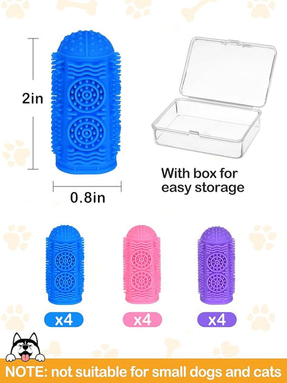 MEWTOGO Dog Toothbrush - Finger Toothbrush for Medium Large Dogs, 360° Food Grade Silicone Dog Tooth Brushing Kit with Storage Box for Dog Teeth Cleaning Dental Care, 12 Pcs