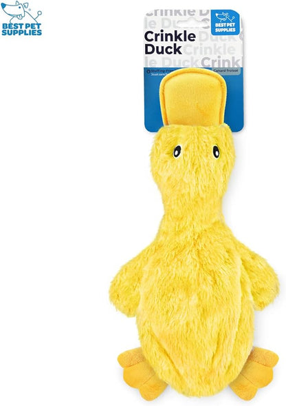 Best Pet Supplies Crinkle Dog Toy for Small, Medium, and Large Breeds, Cute No Stuffing Duck with Soft Squeaker, Fun for Indoor Puppies and Senior Pups, Plush No Mess Chew and Play - Yellow,Blue,Pink