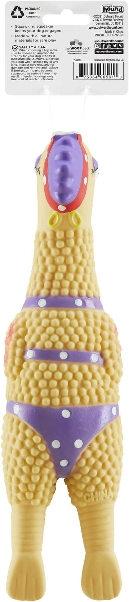 Outward Hound Squawkers Henrietta Latex Rubber Chicken Interactive Dog Toy, Large