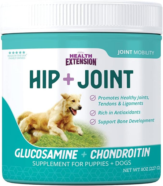 Health Extension Chondroitin with Glucosamine for Dog, Arthritis Pain Relief Vitamin, Joint & Hip Supplement Cheese Flavored Powder, Suitable for All Types of Puppies & Dogs, (8 Oz / 226 g)