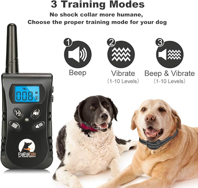 Paipaitek Vibrating Dog Collar, No Shock Dog Training Collar 2 Dogs, Deaf Dog Collars w/2 Receivers, Rechargeable & Waterproof, Up to 1600Ft Remote Range