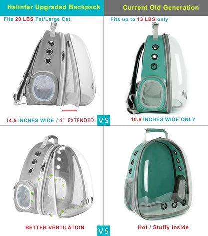 Front Expandable Cat Backpack, Fit up to 20 lbs, Space Capsule Bubble Window Pet Carrier Backpack for Large Fat Cat and Small Puppy