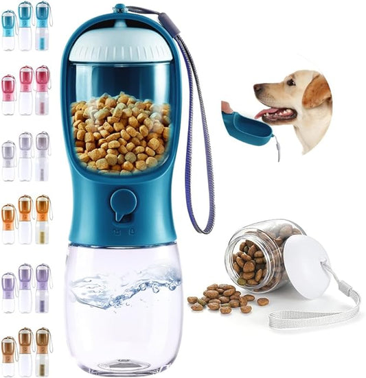 Dog Water Bottle 2 in 1, Leak Proof Portable Pet Water Bottle with Food Container, Outdoor Portable Water Dispenser for Cat, Puppy Supply for Walking, Hiking, Camping, Travel(10oz Ink Blue)