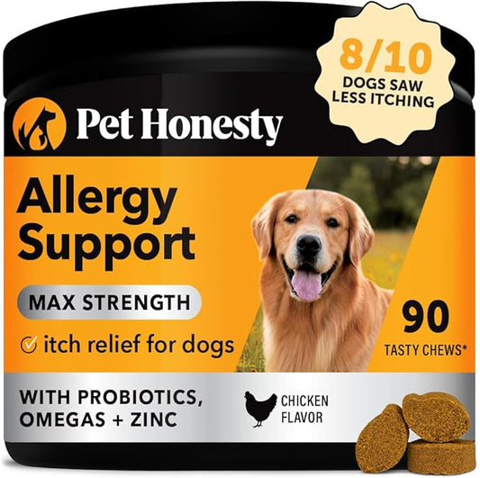 Pet Honesty Dog Allergy Relief Immunity Max Strength - Dog Allergy Chews, Probiotics for Dog, Dog Skin and Coat Supplement, Itch Relief for Dogs,Seasonal Allergy Support Supplement (Chicken)