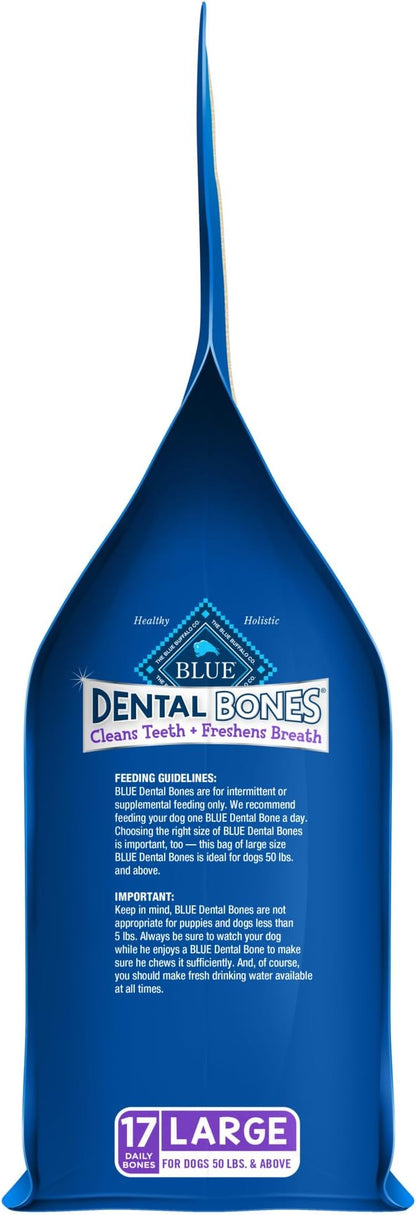 Blue Buffalo Dental Bones for Large Dogs 50 lbs. & Above, Daily Dental Dog Treats, Cleans Teeth & Freshens Breath, 27-oz. (17 Bones)