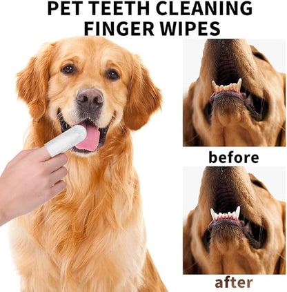 Pet Teeth Cleaning Finger Wipes, Remove Bad Breath by Removing Plaque and Tartar Buildup, No-Rinse Dogs & Cats Finger Toothbrush, Disposable Gentle Cleaning Care Pet Wipes, 50 Counts