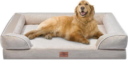 XL Dog Beds for Extra Large Dogs, Waterproof Orthopedic Dog Bed with Bolster, Washable Dog Bed Sofa with Removable Cover & Non-Slip Bottom(X-large,Beige)
