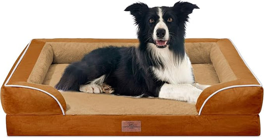 Large Dog Beds Orthopedic Foam, Waterproof Dog Beds for Large Sized Dogs, Comfy Washable Pet Bed Sofa with Removable Cover & Non-Slip Bottom(Large,Caramel)