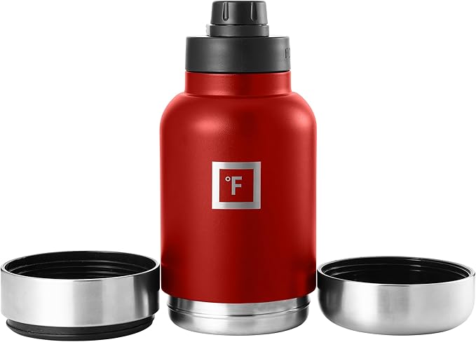 IRON °FLASK Portable Dog Water Bottle & Bowl - All-in-One Travel Accessories Pet Food & Liquids for Car, Hiking, Camping - Leak-Proof, Double Walled, Insulated - 32 oz, 2 Dog Bowls - Fire Red
