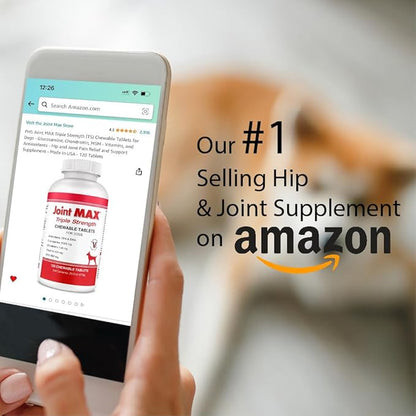 PHS Joint MAX Triple Strength (TS) Chewable Tablets for Dogs - Glucosamine, Chondroitin, MSM - Vitamins, and Antioxidants - Hip and Joint Pain Relief and Support Supplement - Made in USA - 120 Tablets