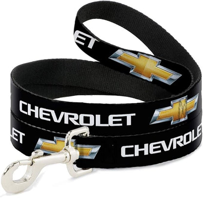 Buckle-Down Dog Leash Chevrolet Bowtie Black Gold White 4 Feet Long 0.5 Inch Wide (DL-WCH007-N)