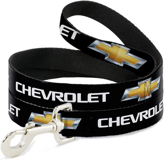 Buckle-Down Dog Leash Chevrolet Bowtie Black Gold White 4 Feet Long 0.5 Inch Wide (DL-WCH007-N)