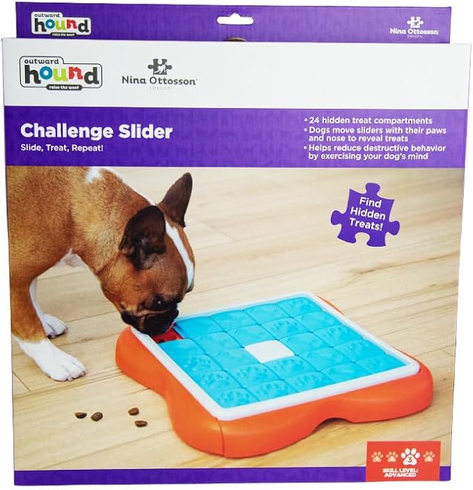 Outward Hound Nina Ottosson Challenge Slider Interactive Treat Puzzle Dog Enrichment Toy, Level 3 Advanced, Multicolored