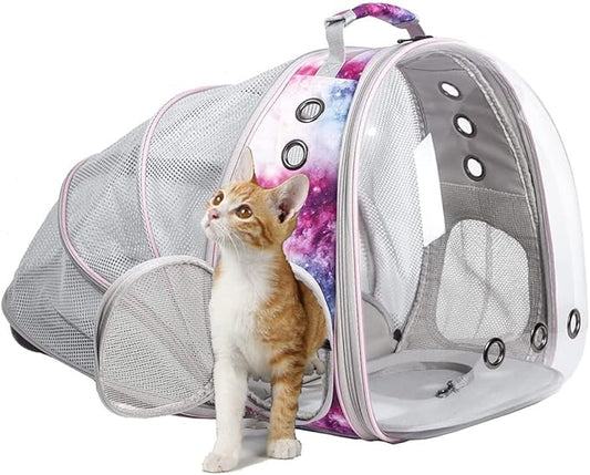 Back Expandable Cat Backpack Carrier, Fit up to 12 lbs, Space Capsule Astronaut Expandable Pet Backpack Carrier for Cat and Small Puppy, Cat Carrying Bag