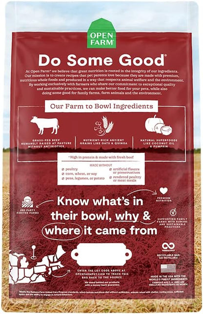 Open Farm Ancient Grains Dry Dog Food, Humanely Raised Meat Recipe with Wholesome Grains and No Artificial Flavors or Preservatives (Grass-Fed Beef Ancient Grain, 22 Pound (Pack of 1))