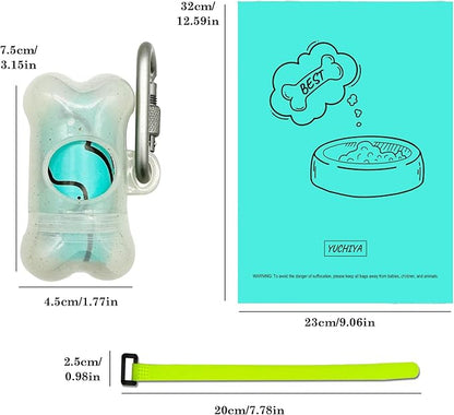 Dog Poop Pickup Bags Holder Dispenser with Leak-Proof Scented Doggy Waste Bags and Carabiner with Safety Lock Plus Hook and Loop Fastener Never Loose on Leash Lead Again (1 Holder 195 Bags, Clear)