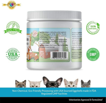 Pet's Friend Eggshellent Calcium 16 oz - Fine Eggshell Powder Calcium Supplement for Dogs and Cats, Low Phosphorous Non-Bovine Ingredients, Nourish Muscles, Joints, and Bones, Tasty Food Additive