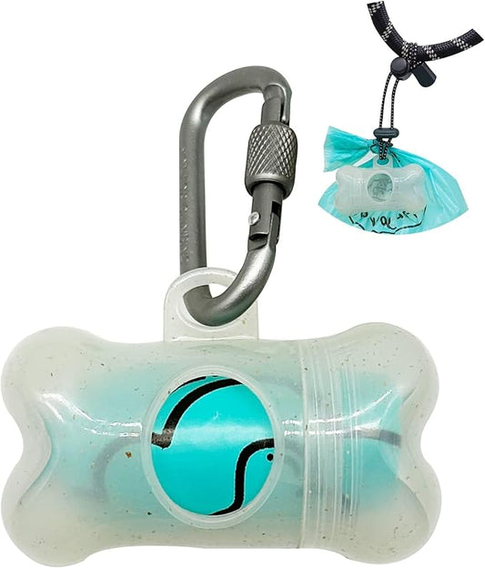 Dog Poop Pickup Bags Holder Dispenser with Scented Doggy Waste Bags and Carabiner with Safety Lock Plus Hook and Loop Fastener Never Loose on Leash Lead Again (1 Holder 15 Bags, Clear)