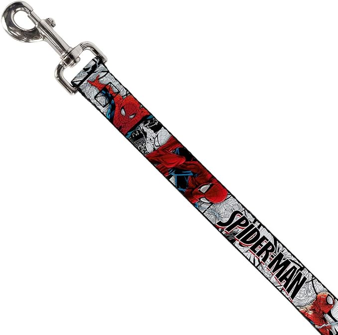 Buckle-Down Dog Leash Spider Man Action Poses Comic Scenes White Black Red 6 Feet Long 1.0 Inch Wide, Multicolor (DL-6FT-WSPD039)