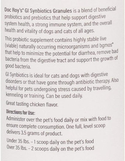 Doc Roy's GI Synbiotics- Probiotic & Prebiotic Supplement - for Dogs and Cats- 454 gm Granules