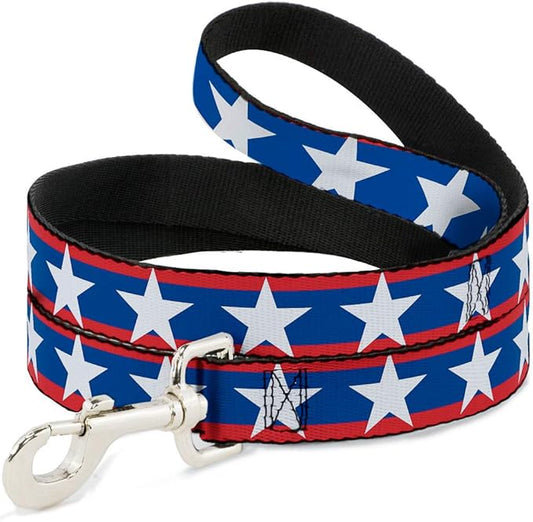 Buckle-Down Dog Leash Stars Stripes Red Blue White 6 Feet Long 0.5 Inch Wide