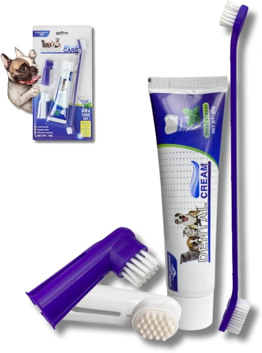 Pet Dog Dental Care Fresh Breath Kit with Dog Toothpaste, Dog Toothbrush and Finger Brush, Reduces Plaque & Cleans Tartar, Healthy & Clean Dog Teeth, Pet Toothpaste, Beef Flavor