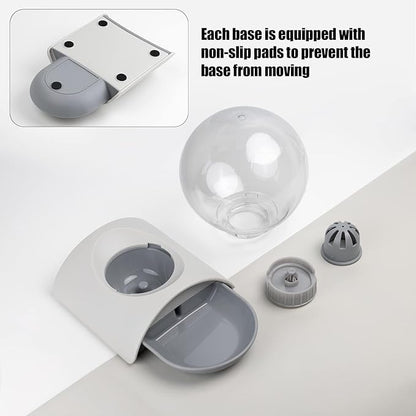 Pet Water Dispenser, 2.8L Automatic Gravity Cat Water Dispenser for Cats, Dogs & Rabbit, Detachable Cat Dog Water Dish Feeder with Spherical Waterer Bubble, Grey