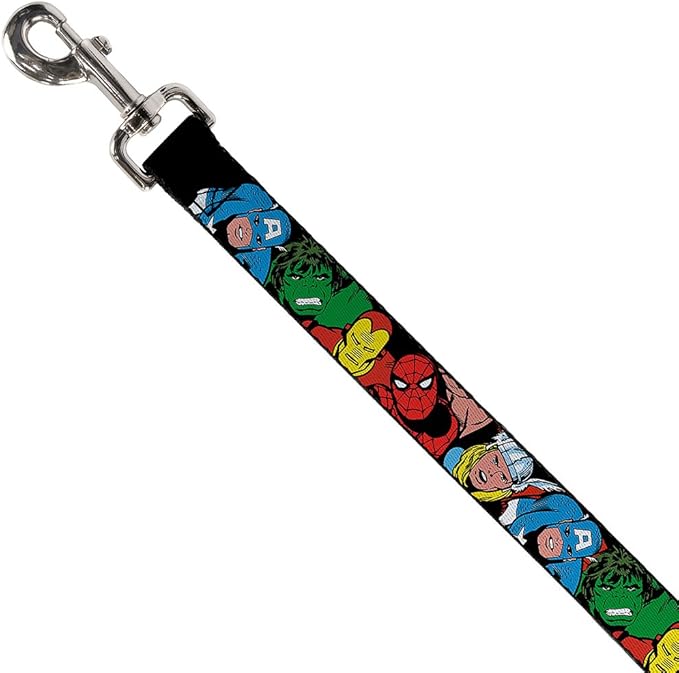 Buckle-Down Dog Leash 5 Marvel Characters Black 6 Feet Long 1.0 Inch Wide, Multicolor (DL-6FT-WAV002)