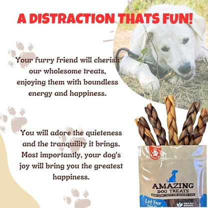 Amazing Dog Treats - 6 Inch Braided Collagen Sticks for Dogs - (10 Count) - Collagen Bully Sticks for Dogs - 95% Natural Collagen Sticks for Dogs - No Hide Bones for Dogs