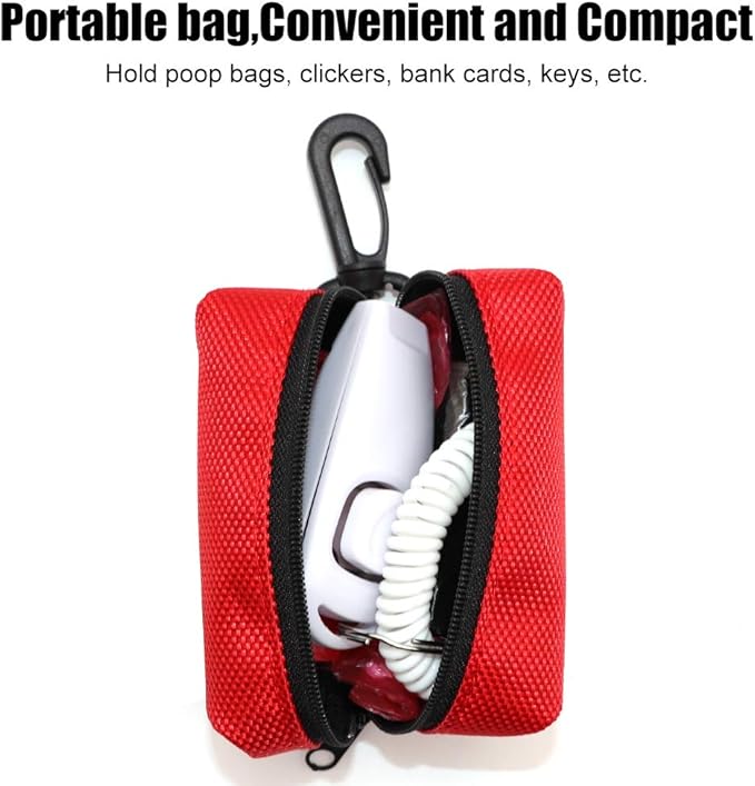 SLSON Pet Waste Bag Dispenser Zippered Pouch,Portable Dog Poop Bag Holder Leash Attachment Lightweight Fabric Bags (Red)