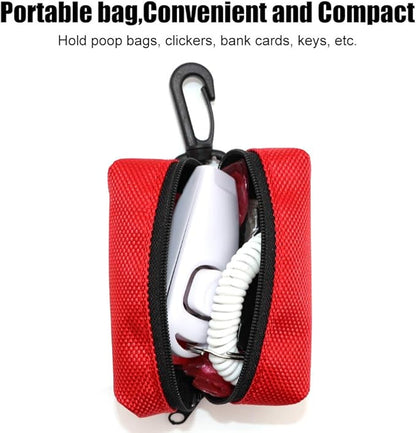 SLSON Pet Waste Bag Dispenser Zippered Pouch,Portable Dog Poop Bag Holder Leash Attachment Lightweight Fabric Bags (Red)