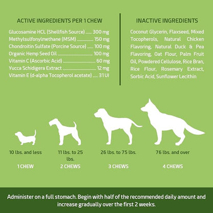 Hemp Hip and Joint Supplement for Dogs with Hemp Oil, Glucosamine Chondroitin, MSM, Omega 3&6, Promotes Healthy Normal Cartilage Development and Healthy Joints