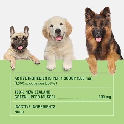 Green Lipped Mussels for Dogs & Cats - Premium Joint Supplement Powder for HIPS, Joints, and Muscles (300 Grams, Up to 1,000 Servings) - 2 Pack