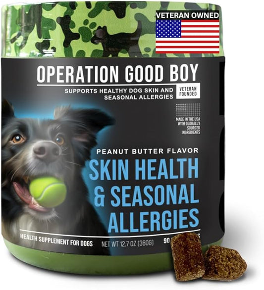 Operation Good Boy - SRE: Skin/Coat/Allergy Supplement for Pets - 90 Count Soft Chews - 12.7 oz - Made Natural Ingredients - Veteran Owned
