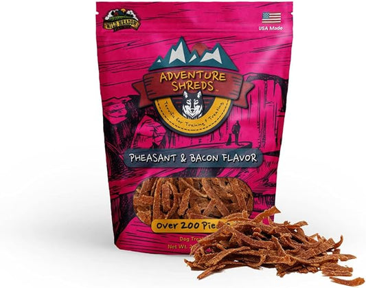 Wild Meadow Farms - Adventure Shreds Pheasant & Bacon Dog Treats, Soft & Thin Dog Treats for Training & Rewards, Grain-Free Snacks for Pets of All Breeds and Ages - 2.5 Ounce Pouch