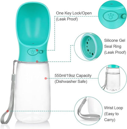 Dog Water Bottle Portable, Leak Proof & Lightweigh Water Bottles for Dogs, Dog Travel Water Bottle with Dog Bowl, Dog Travel Accessories & Dog Walking Accessories,(19oz, Blue)