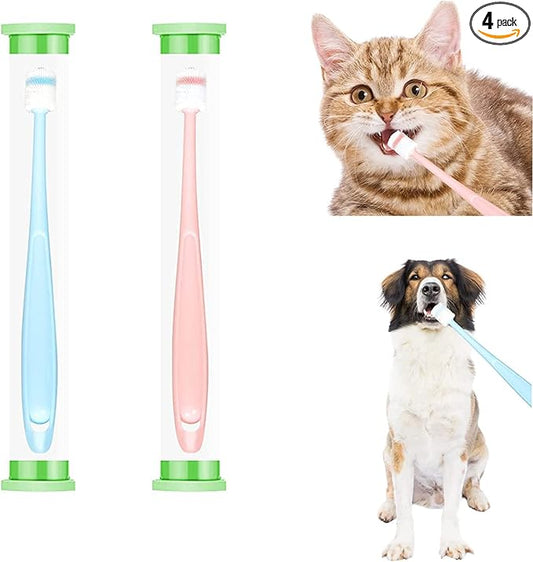 2 pcs Small dog & Cat Toothbrush 360 Degree Soft Silicone, Cat Dental Care, Pet Toothbrush, Oral Hygiene, Easy to Handle, Deep Clean, Independent Packaging, light sky blue & light pink (2 Pack Green)