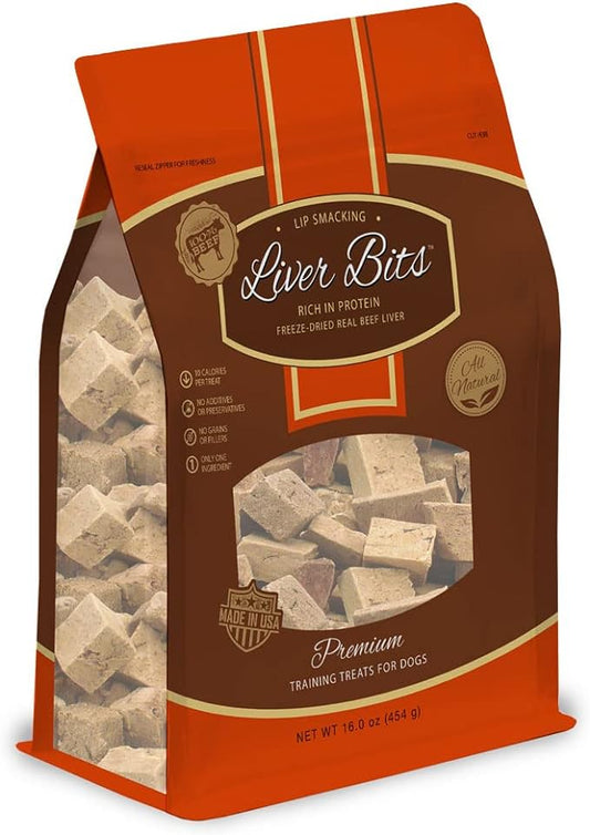 Freeze Dried Premium Training Treats for Dogs - Low Calorie - All Natural - Pure Beef Liver - No Additives or Preservatives - Made in The USA - 16-oz