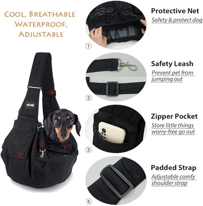 NATUYA Pet Dog Sling Carrier - Waterproof and Windproof Puppy Carrier Bag, Adjustable Strap Hand-Free Dog Sling for Outdoor Activity or Subway